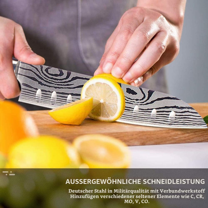Joyspot Japanisches Santoku Messer, 7 inch Kochmesser Profi Messer Deutsche Karbon-Edelstahlmesser E