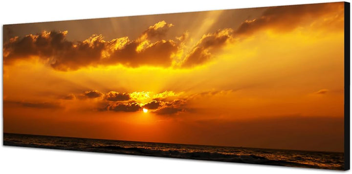 Paul Sinus Art Panoramabild auf Leinwand und Keilrahmen 150x50cm Sonnenaufgang Meer Wolkenhimmel