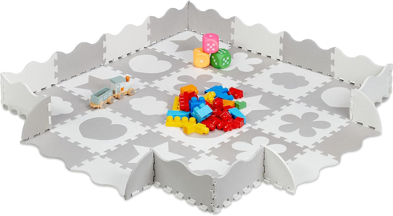 Relaxdays Puzzlematte 52-teilig, EVA Schaumstoff, schadstofffrei, 1,4 m², Spielmatte mit Rand, versc