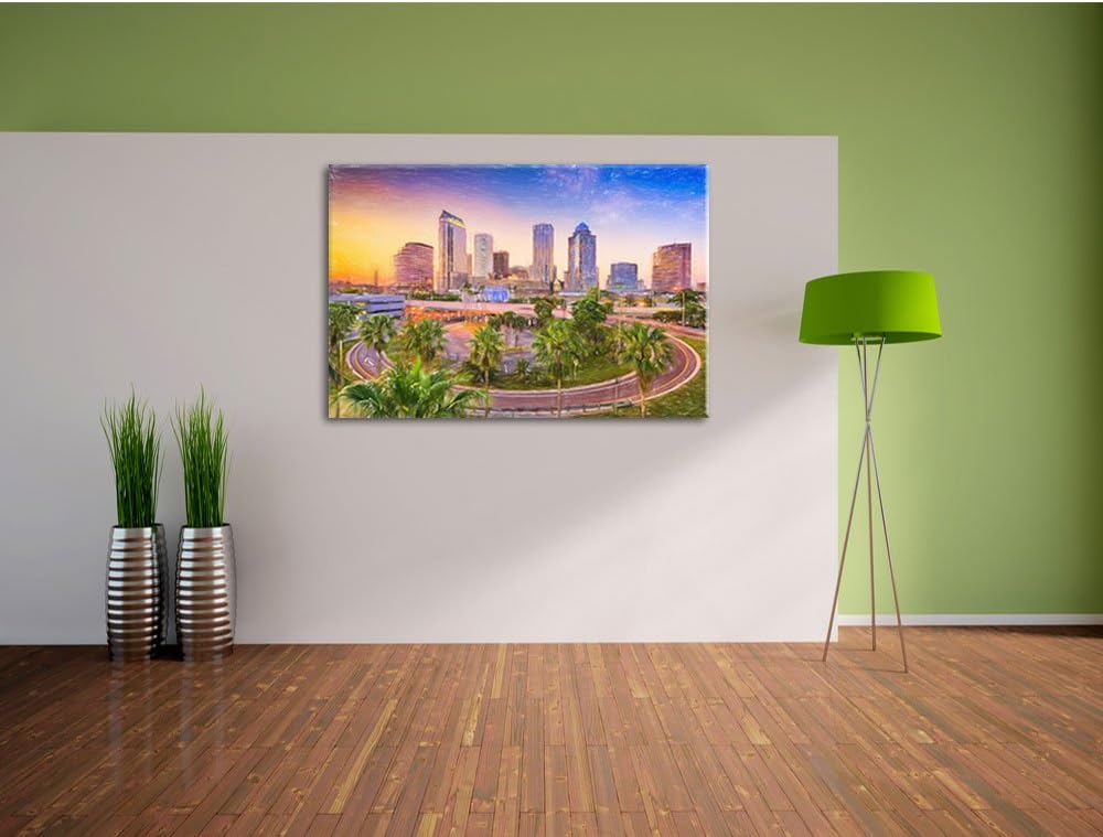 Pixxprint Skyline in den USA Kunst Buntstift Effekt, Format: 100x70 auf Leinwand, 100x70