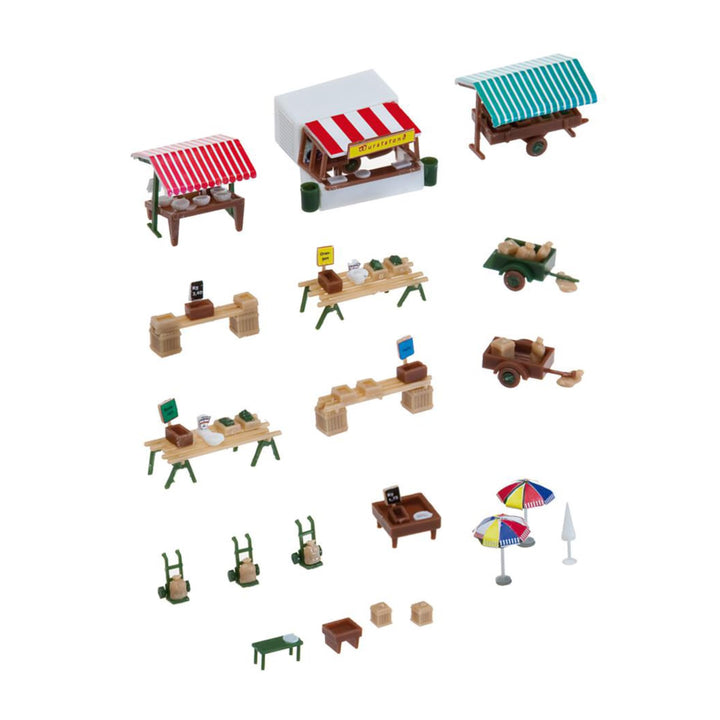 FALLER Wochenmarkt Modellbausatz mit 147 Einzelteilen I Modelleisenbahn Zubehör N I Modelleisenbahn