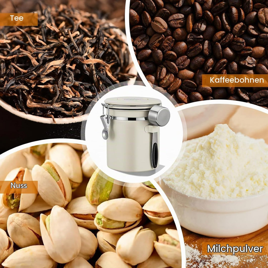 Kaffeedose Luftdicht, 2,8 L Kaffeebohnenbehälter Vakuum, Kaffeebohnen Behälter mit CO2-Ventil und Me