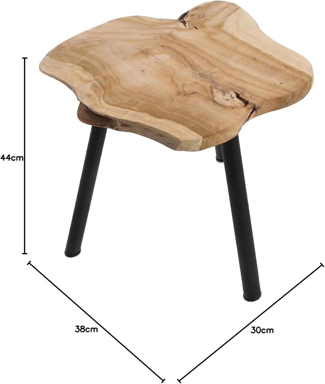 LS-LebenStil Beistelltisch Couchtisch Teakholz 44cm Hocker Braun Schwarz Massivholz Braun - Schwarz