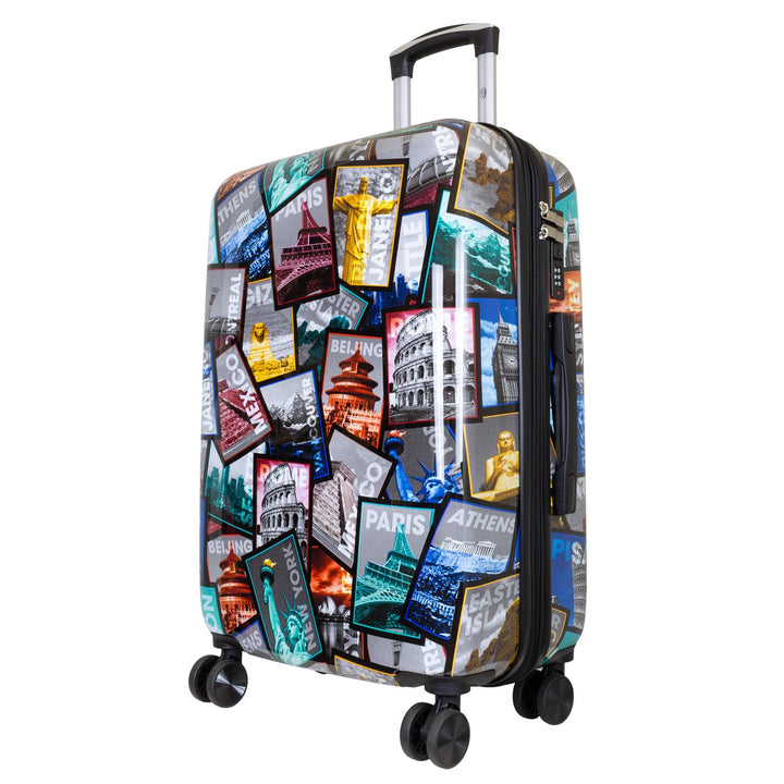 Trendyshop365 City Koffer Hartschale mittelgross 67 cm - bunt Motiv Weltreise 4 Räder Citykoffer - G