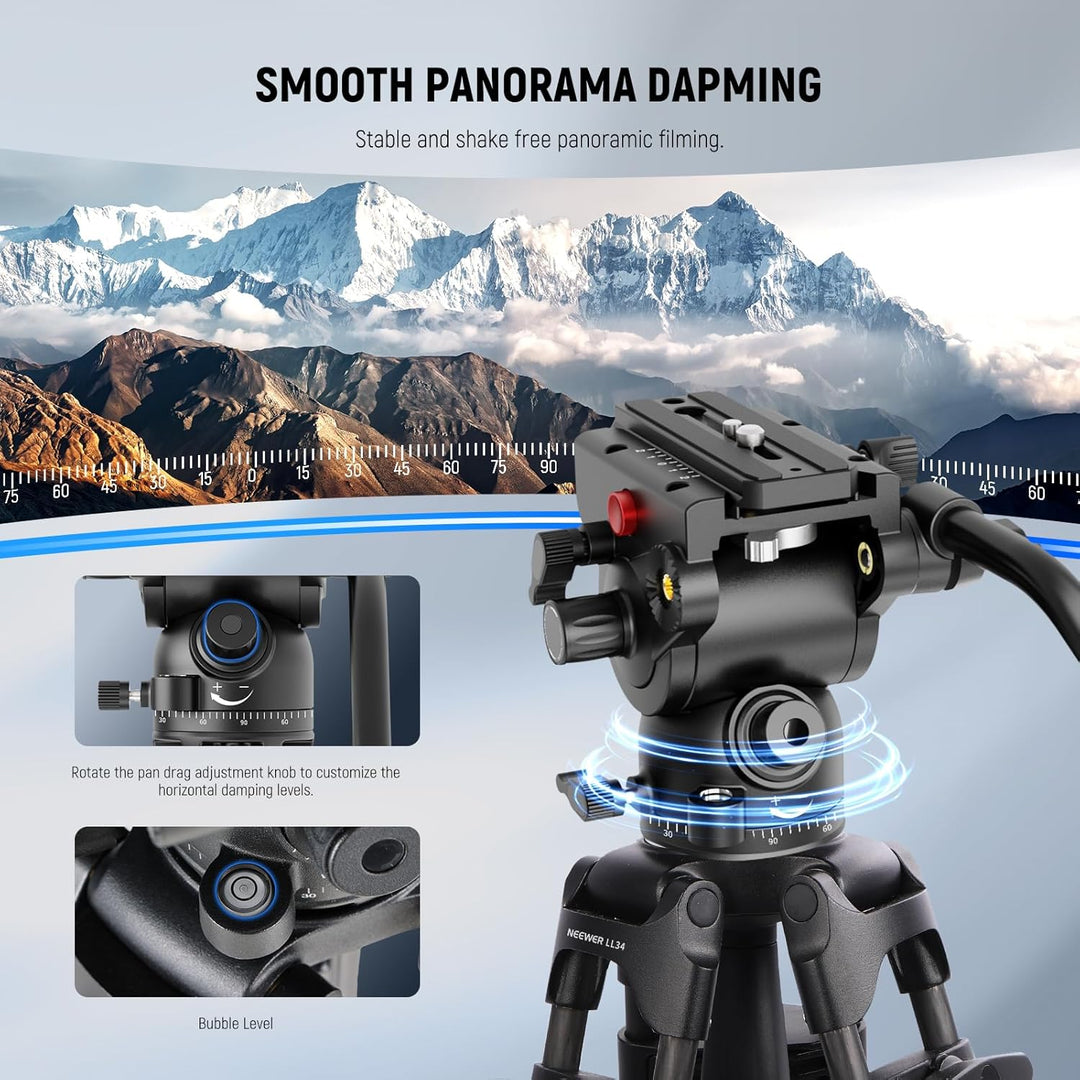 NEEWER LL34 78" Kamera Videostativ One Step Schnellspanner mit Dämpfungsflüssigkeitskopf robustes Ko
