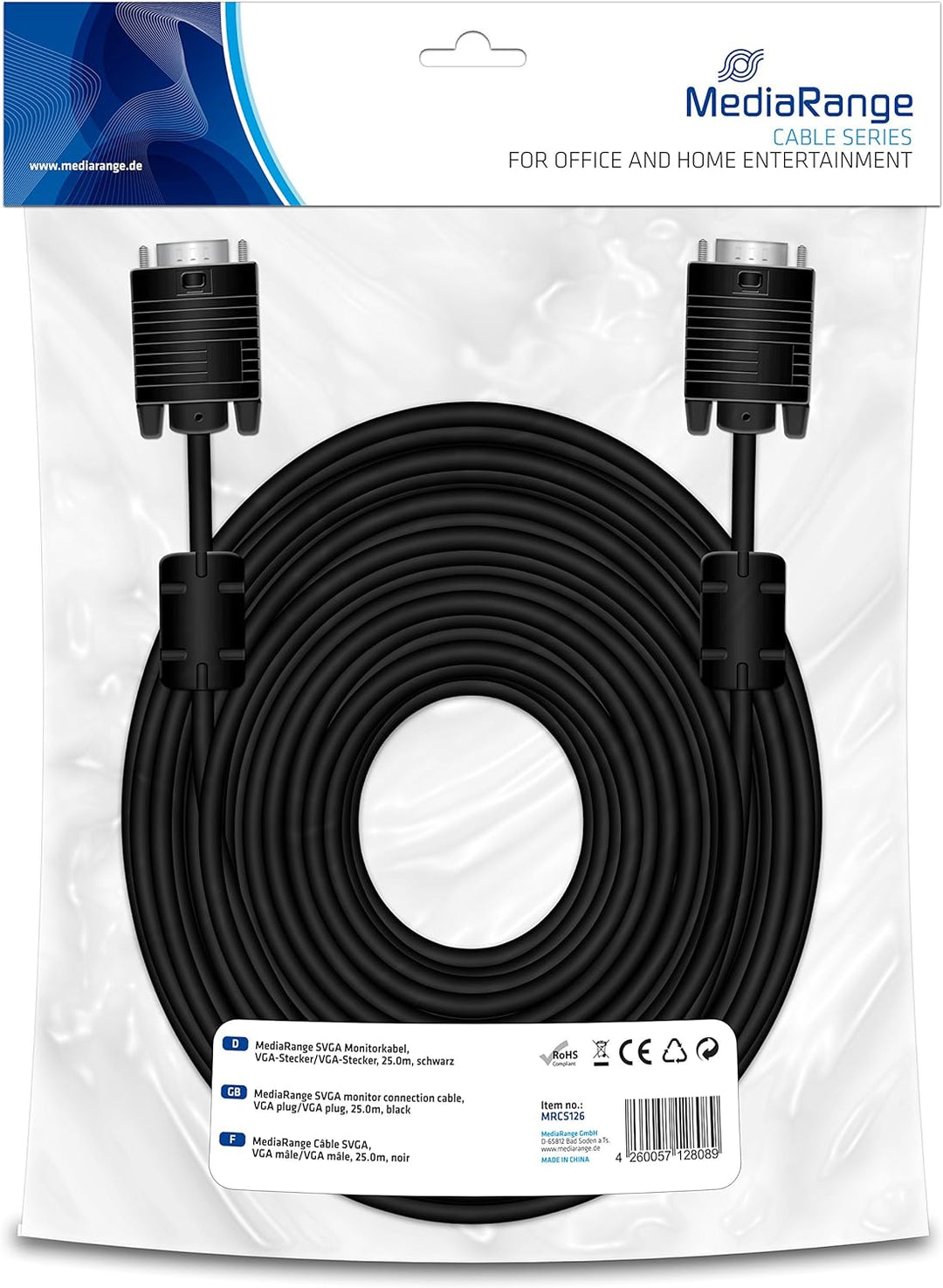 MediaRange SVGA Monitorkabel, VGA/VGA, 25.0m, schwarz