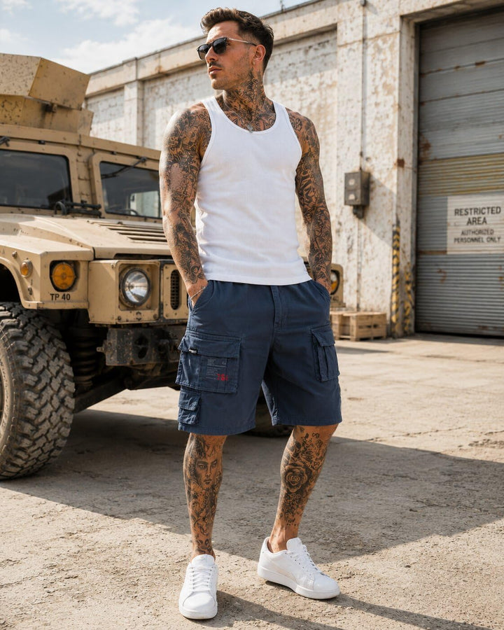 Trooper Cargo Shorts Herren – 100% Baumwolle, Robuste Militär Shorts mit vielen Taschen, Bequeme Out