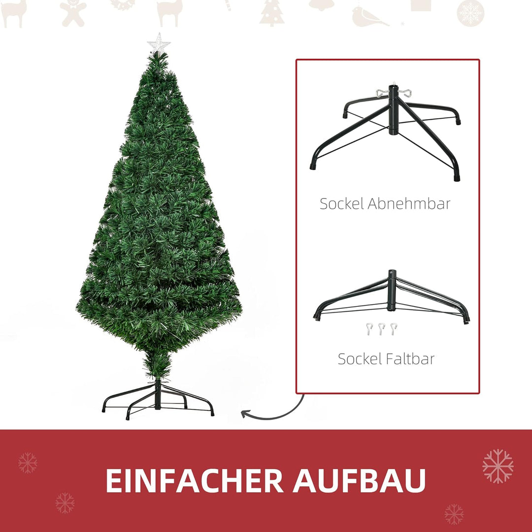 HOMCOM Künstlicher Weihnachtsbaum 150 cm mit Glasfaser künstlich Tannenbaum mit LED Beleuchtung, 180