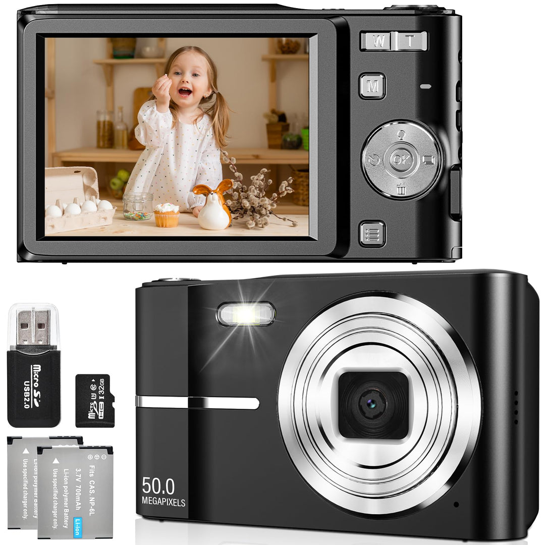 Digitalkamera 50MP 1080P FHD Fotokamera mit Autofokus 16X Digitalzoom Fotoapparat Tragbare Kompaktka