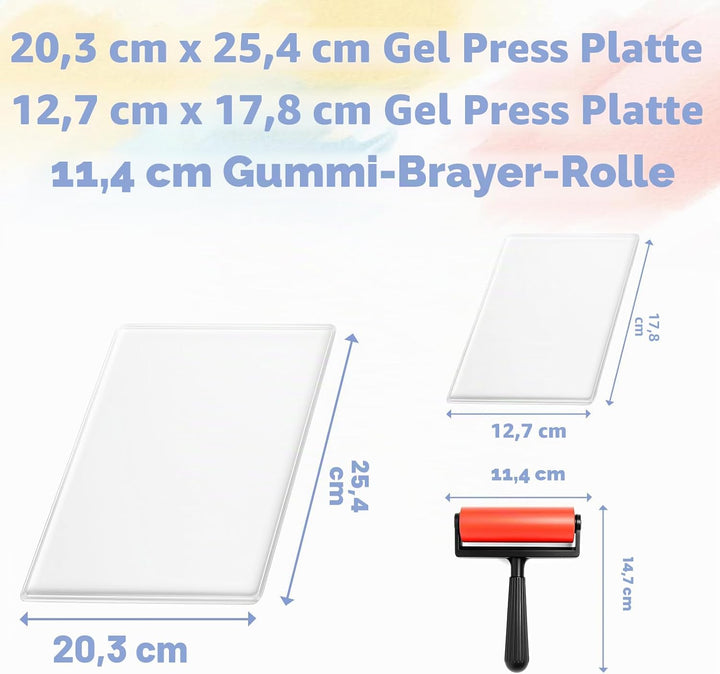 Gel Druckplatte, Wiederverwendbare Gel Printing Plate, Inklusive Mini-Rollerpinsel, Stempeln und Tex