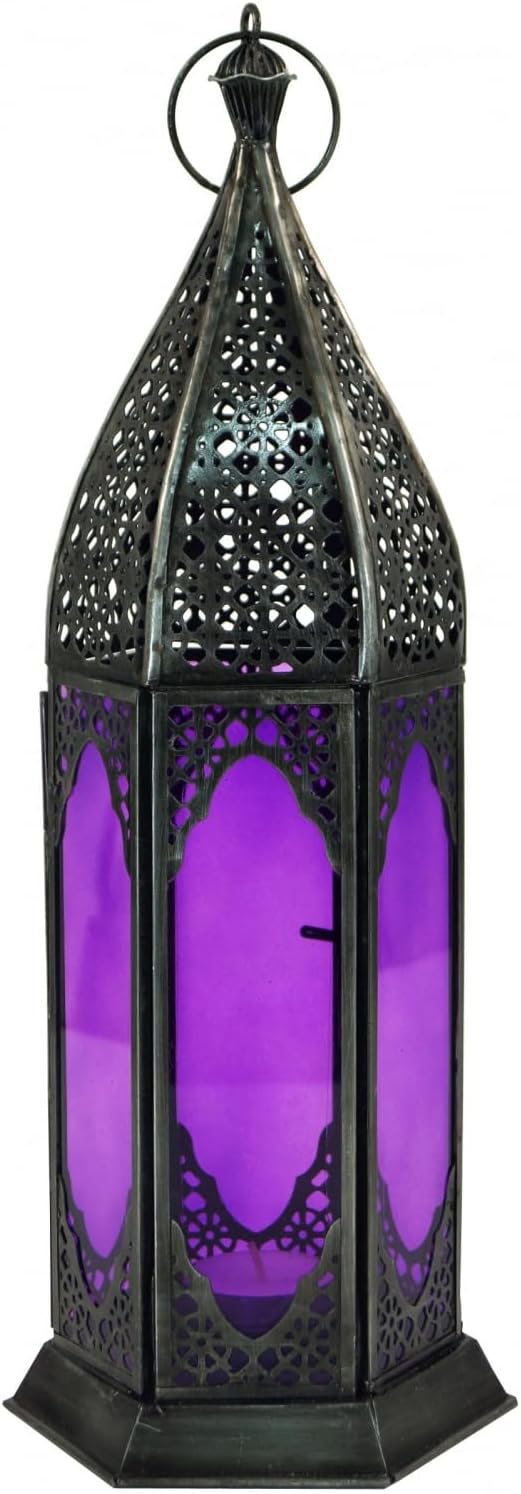 GURU SHOP Orientalische Metall/Glas Laterne in Marrokanischem Design, Windlicht, Lila, Lila