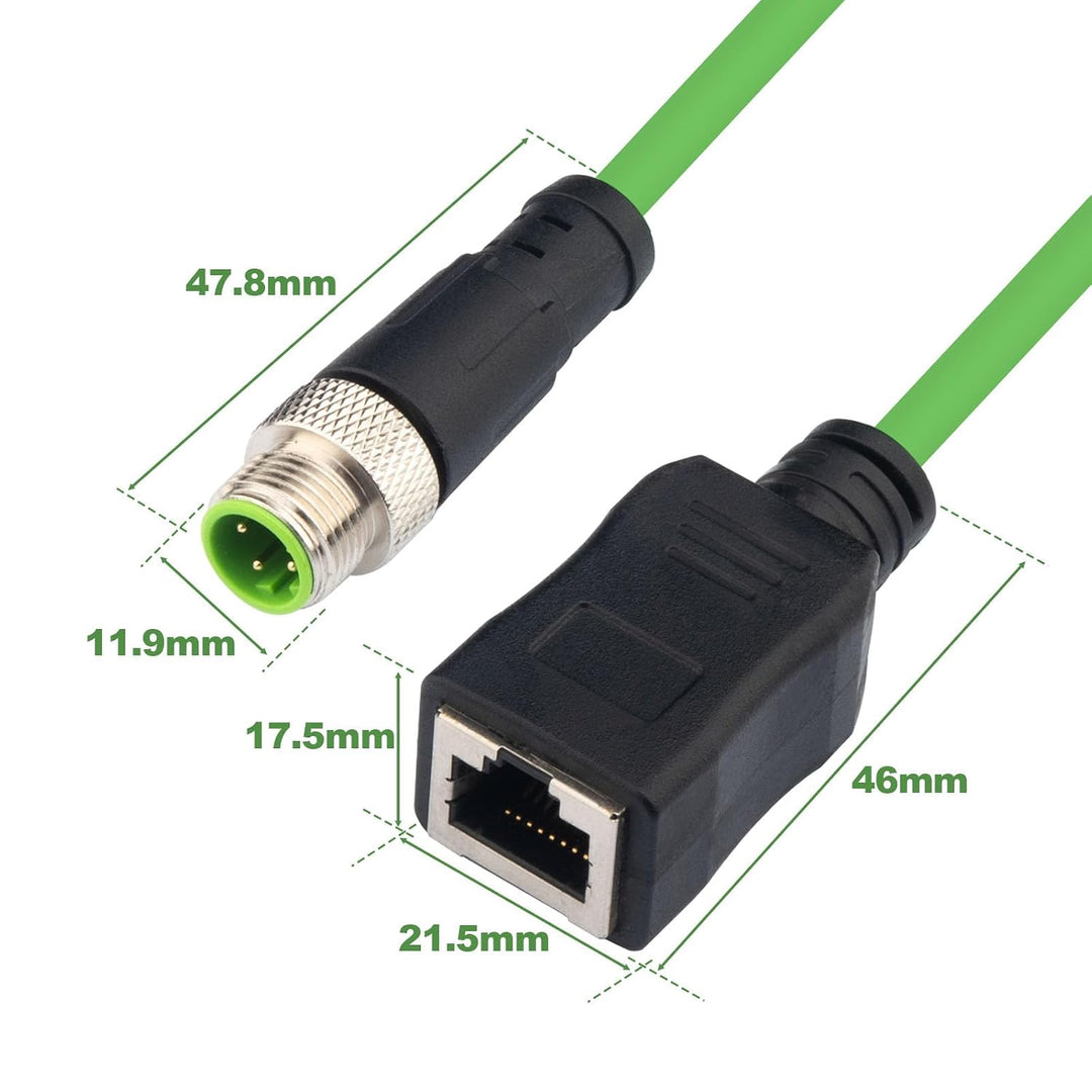 M12 auf RJ45 Adapterkabel (3m), Industrial Ethernet Cat5e D-Code 4-polig, M12 Stecker zu RJ45 Buchse