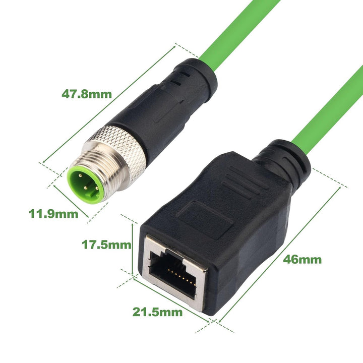 M12 auf RJ45 Adapterkabel (3m), Industrial Ethernet Cat5e D-Code 4-polig, M12 Stecker zu RJ45 Buchse