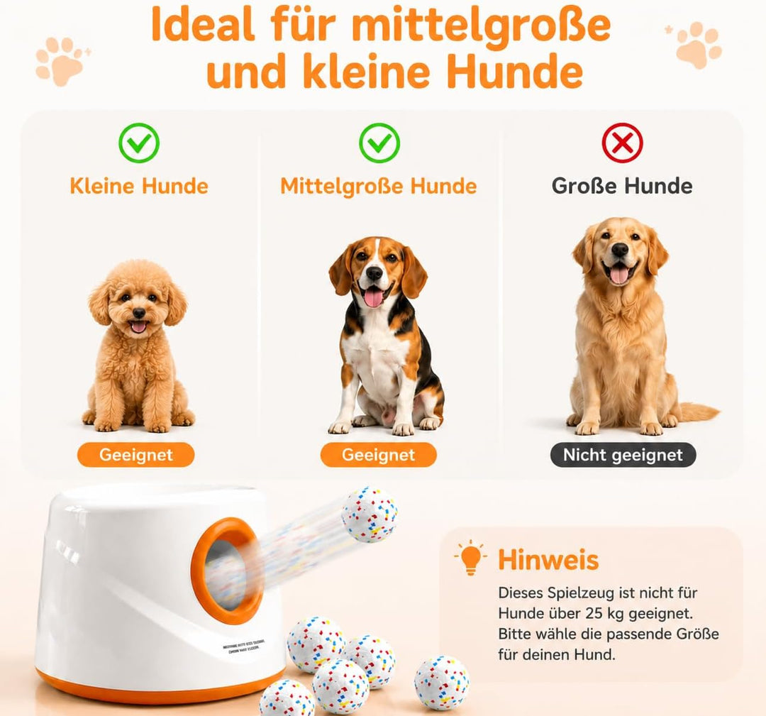 Automatischer Ballwerfer für Hunde, Wiederaufladbarer Ballwerfer mit 3 Distanzstufen (5–15 m), 9 ETP