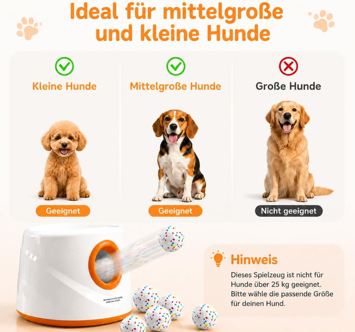 Automatischer Ballwerfer für Hunde, Wiederaufladbarer Ballwerfer mit 3 Distanzstufen (5–15 m), 9 ETP