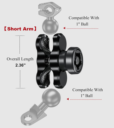 BRCOVAN Diebstahlschutz Aluminiumlegierung Doppelsockelarm (Kurzer Arm) Kompatibel mit RAM Mounts B