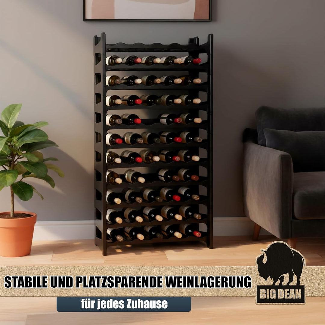 BigDean Flaschenregal stapelbar für 72Flaschen Weinregal aus Kunststoff Schwarz Getränkeregal Flasch