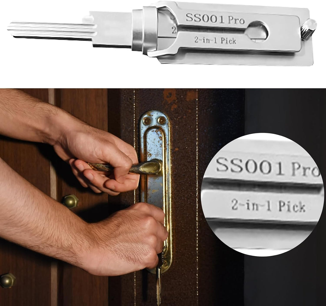 SS001 Dietrich-Werkzeug für Doppelrillentürschloss Pro, Edelstahl | Stainless Steel Key, 2-in-1-Deco