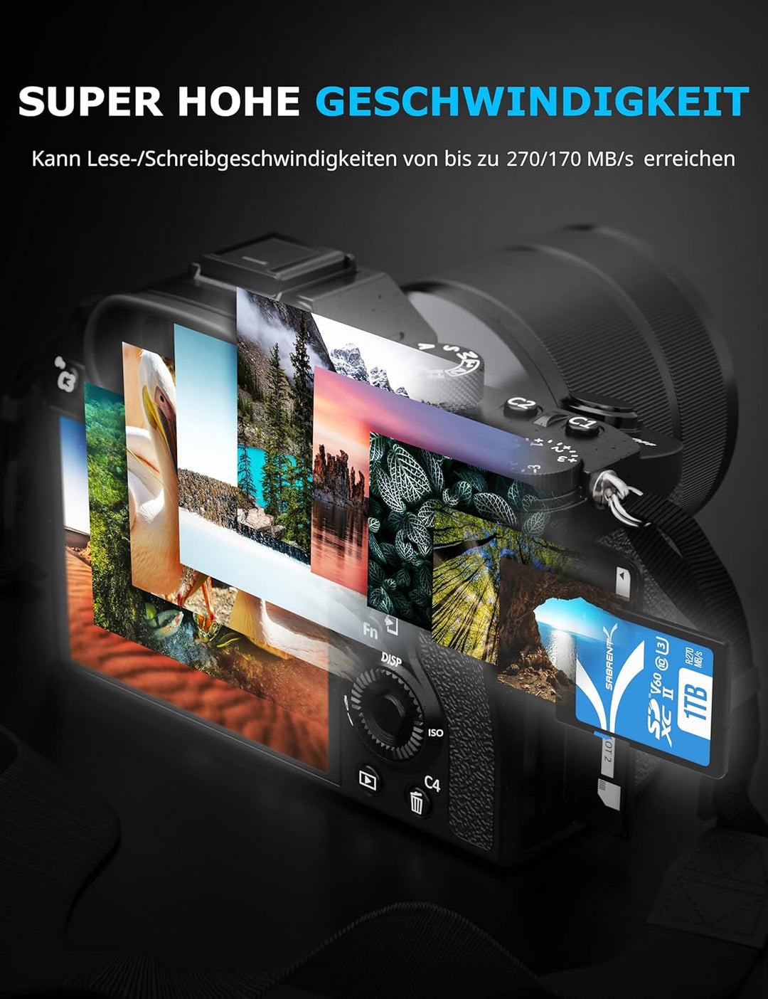 SABRENT SD Karte 1TB v60, sdxc Card uhs ii, SD Speicherkarte Class 10, u3, L270MB/s S170MB/s Full HD