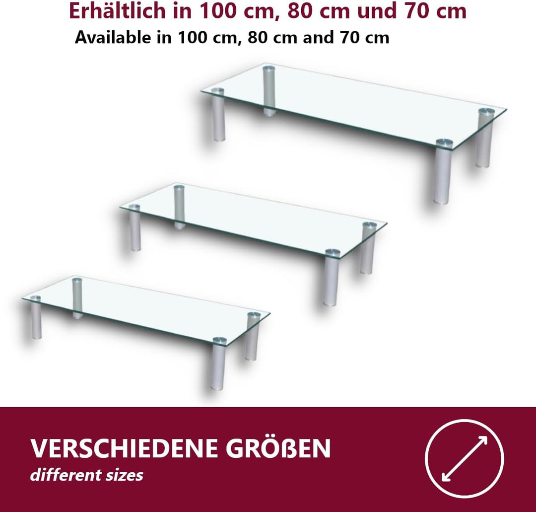 Euro Tische TV-Board TV-Rack Glas - Klar-Glas - 80cm - in 3 verschiedenen Grössen & Farben - perfekt