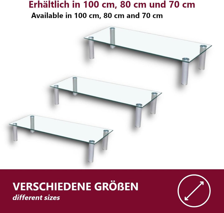 Euro Tische TV-Board TV-Rack Glas - Klar-Glas - 80cm - in 3 verschiedenen Grössen & Farben - perfekt