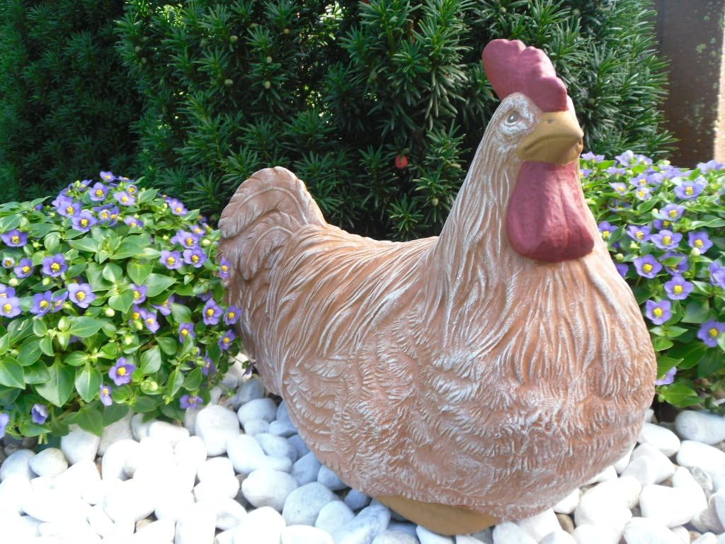 STEINFIGUREN SPICKER Steinfigur Huhn, 135/3 Gartenfigur Steinguss Tierfigur Terrakotta Patina