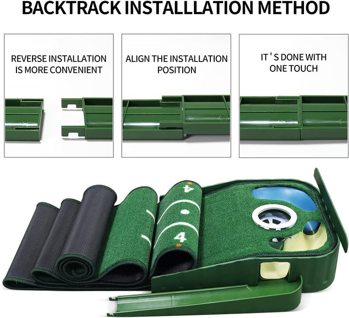 Putting-Grün, Indoor-Matte Mit Ballrücklauf und 3 Löchern, Golf-Trainingsausrüstung für Zuhause oder