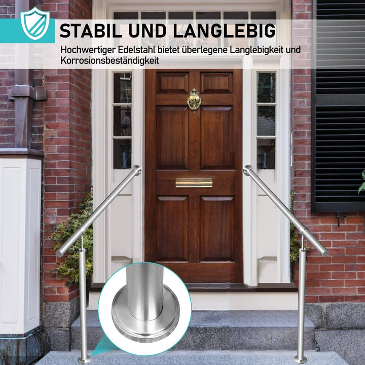 Eingangsgeländer Edelstahl Handlauf, 160cm Geländer Seitliche Montage Winkel Einstellbar Wandhandlau