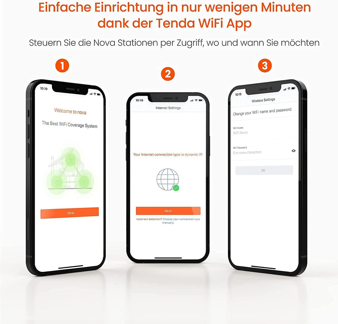Tenda Nova MW5s (3er Pack) echtes Dual-Band Mesh WLAN (bis zu 300m², AC1200, Alexa, Gigabit LAN/- WA