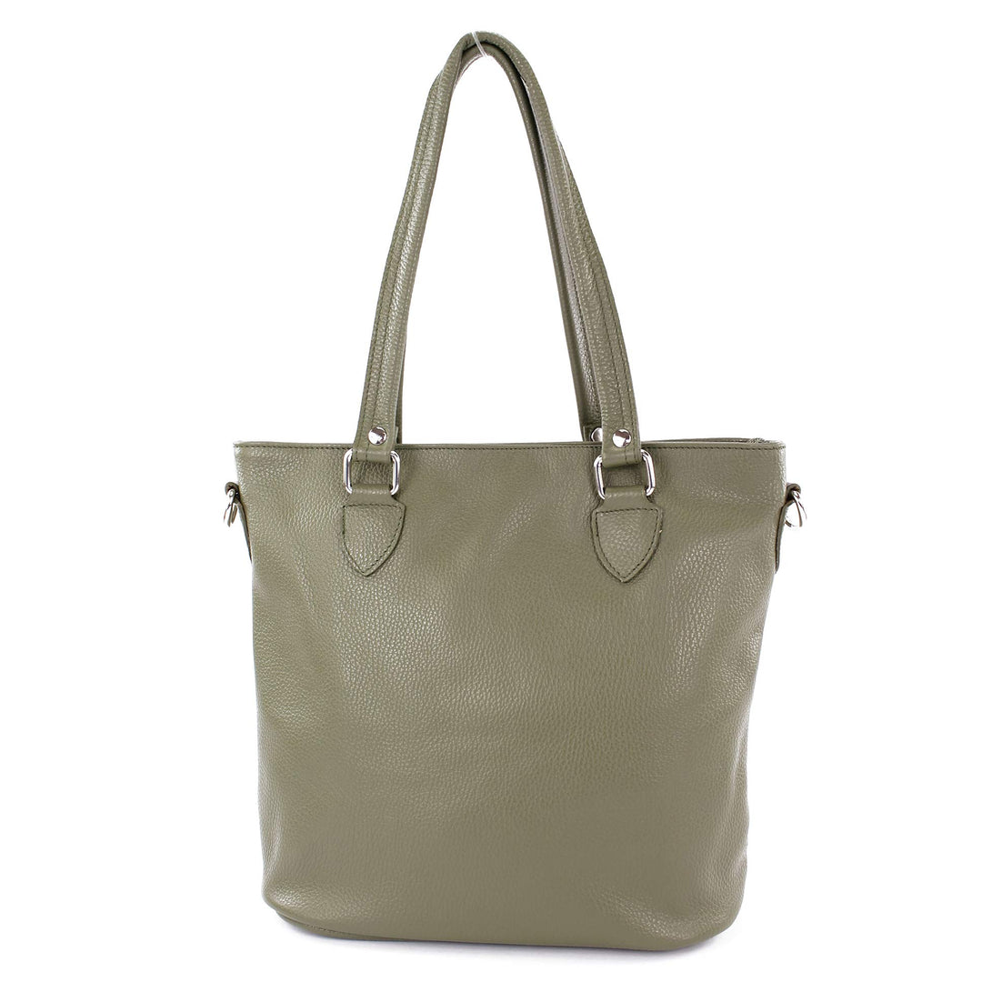 modamoda de - T215 - Italienische Ledertasche Shopper Large Olivgrün, Olivgrün