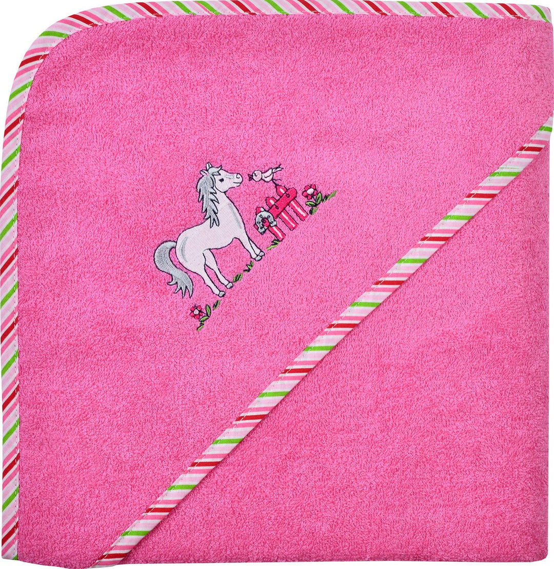 Wörner Kapuzenbadetuch "Pferd" Walk-Frottier pink Grösse 100x100 cm