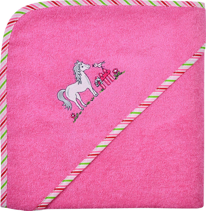 Wörner Kapuzenbadetuch "Pferd" Walk-Frottier pink Grösse 100x100 cm