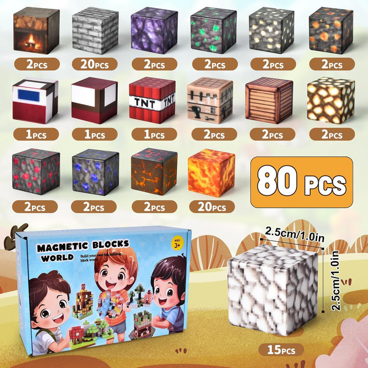Ulikey Magnetische Bausteine, 80 Stück Magnetic Building Cubes 2.5CM Magnetische Würfel Set Bergwerk