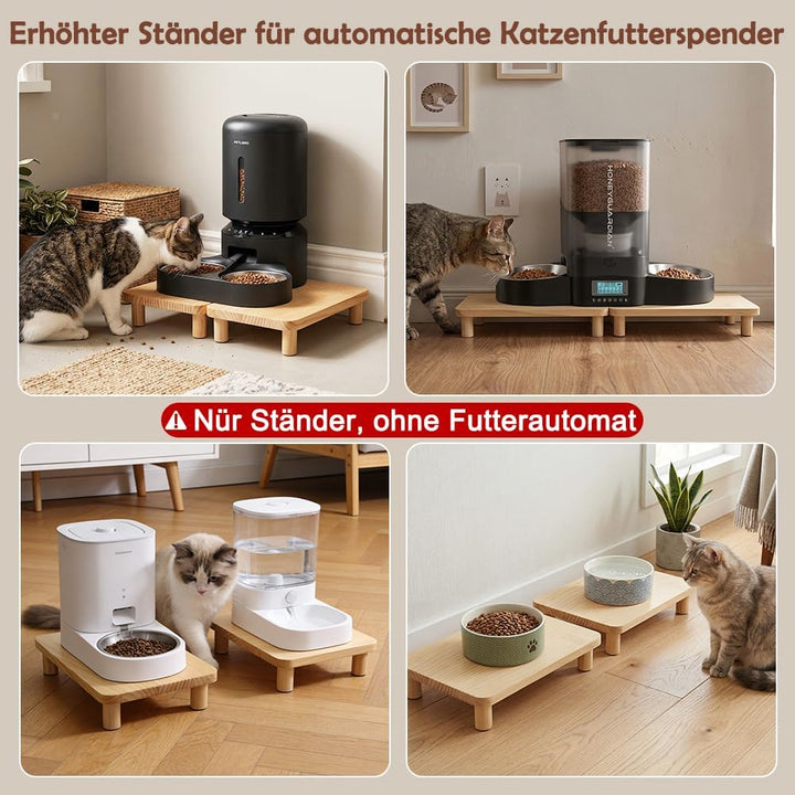 SZEE 2 Pack Erhöhter Stand für Futterautomat Katze, Katzenfutter Automat Halterung aus Massivholz, E