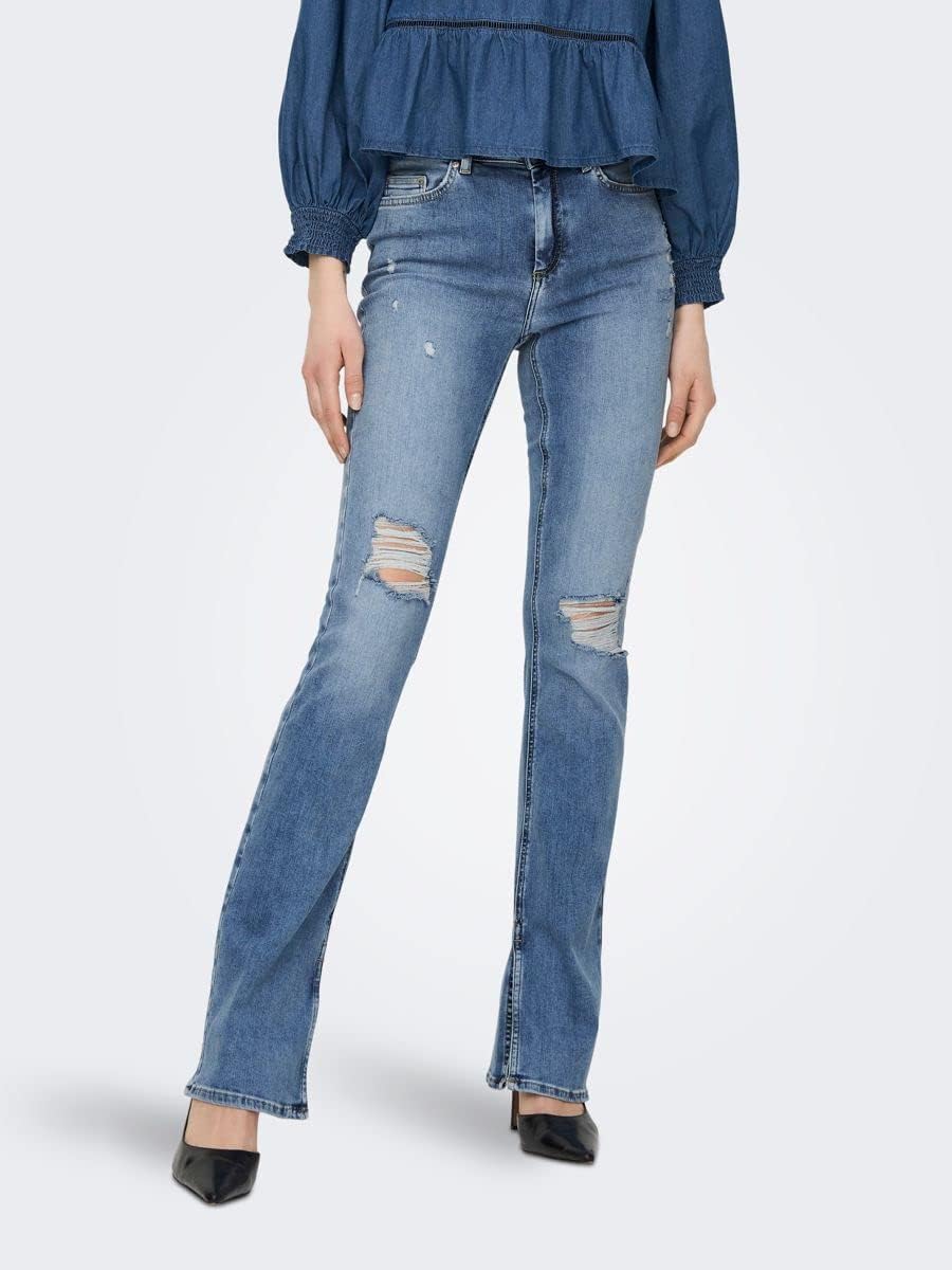 ONLY Female Flared fit Jeans ONLBLUSH Hohe Taille Ausgestellt Jeans S / 30L Light Medium Blue Denim,