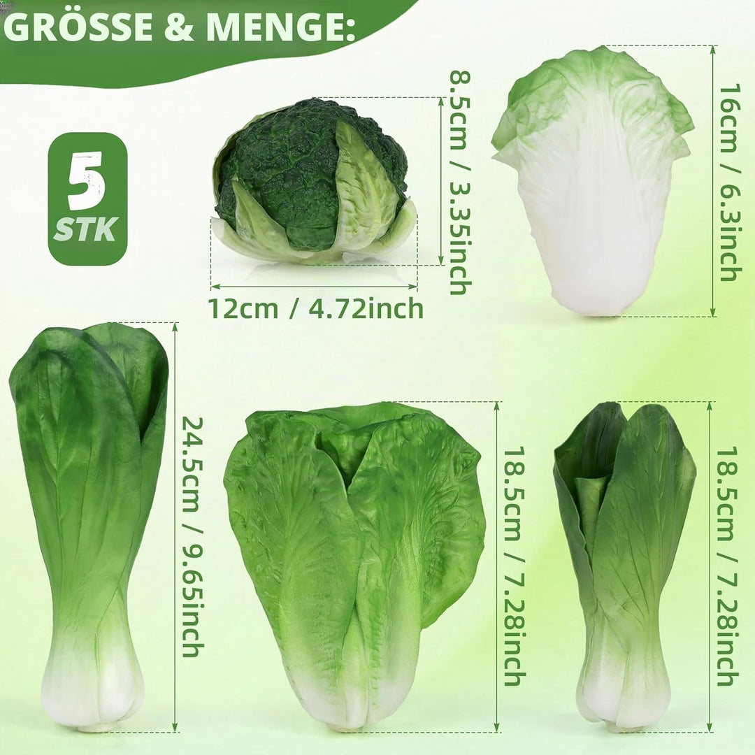 Woration Grün Künstlich Gemüse Satz Lebensecht Kopfsalat Brokkoli Kohl PU Lebensmittel Modell Dekora