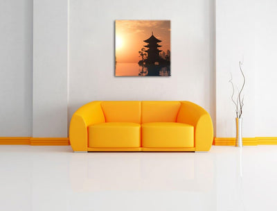 Chinesisches Haus am See, Format: 70x70 als Leinwandbild, tolle Bilder fertig auf Holzrahmen gespann