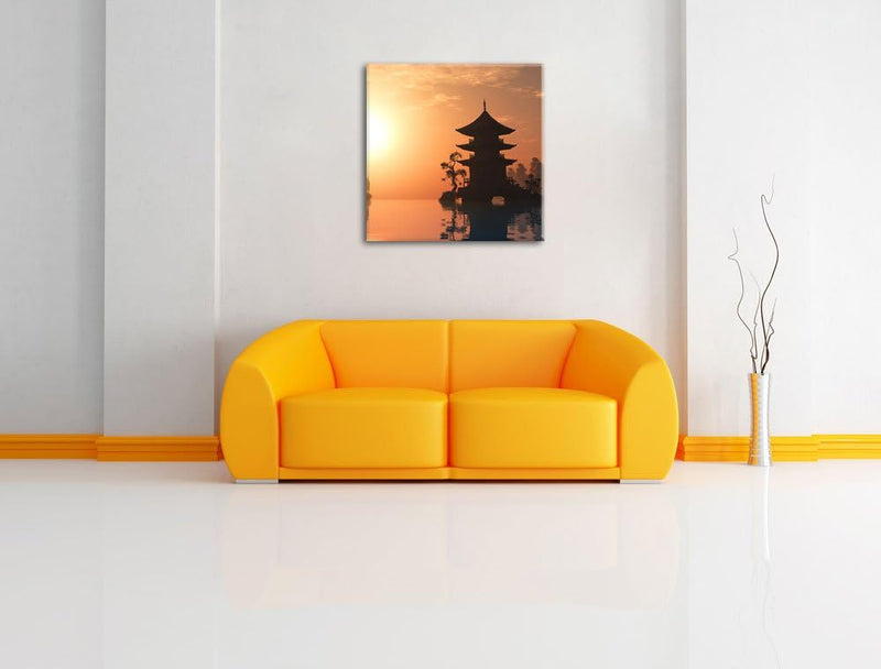 Chinesisches Haus am See, Format: 70x70 als Leinwandbild, tolle Bilder fertig auf Holzrahmen gespann