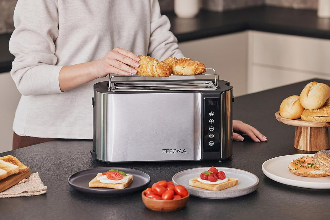 ZEEGMA TOSTEE CHEF 4-Scheiben-Edelstahl-Brottoaster, Brötchenhalter, 1500 W, Auftauen, Aufwärmen & S