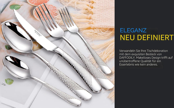 DAFFODILY Luxus-Besteck-Set, 20-teilig, 18/10 Edelstahl, Besteckset für 4 mit 2-in-1-Steakmessern, s