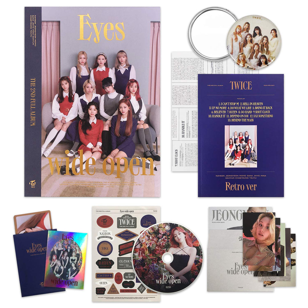 TWICE 2nd Album - EYES WIDE OPEN [ RETRO ver. ] CD + Photobook + Message Card + Lyric Poster + Stick