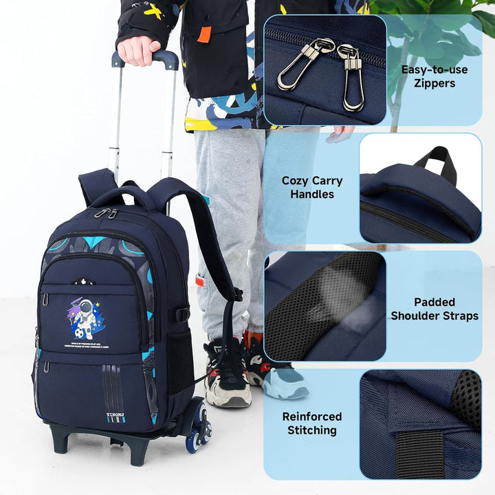 Amythe Schulrucksack mit Rollen für Jungen, 28L Rucksack Trolley für Kinder Teenager, 16 Zoll Lässig