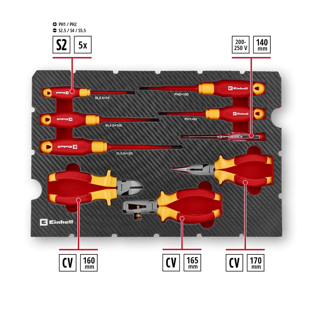 Original Einhell VDE Werkzeugkoffer Elektriker-Werkzeuge E-Case 24-tlg. (IEC 60900 geprüft, Zangen-S