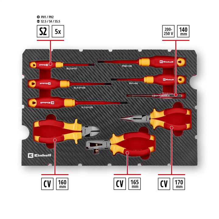 Original Einhell VDE Werkzeugkoffer Elektriker-Werkzeuge E-Case 24-tlg. (IEC 60900 geprüft, Zangen-S