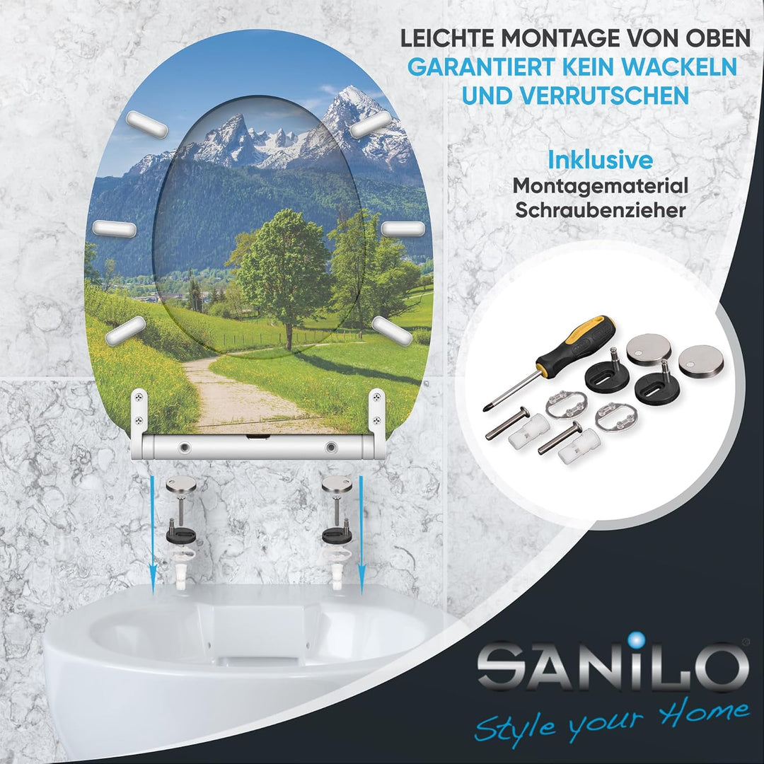 Sanilo WC Sitz mit Absenkautomatik & Schnellverschluss, Toilettendeckel per Knopfdruck abnehmbar, ei