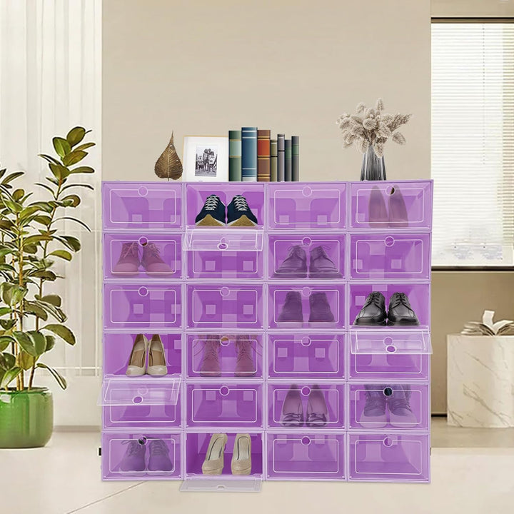 Schuhboxen - 24 Stück Schuhbox, Schuhboxen Stapelbar und Faltbar - Flip-Top-Design, Schuh Organizer