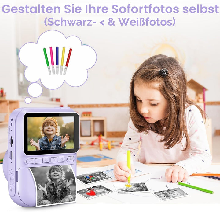 GREENKINDER Sofortbildkamera Kinder,14MP 3.0 Zoll Bildschirm Kinderkamera Sofortbildkamera mit 32G K
