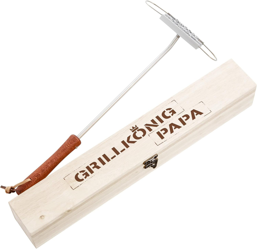 BBQ Brandeisen mit wechselbaren Buchstaben als Set mit Edler Holzbox mit Gravur, Grillkönig Papa, Br