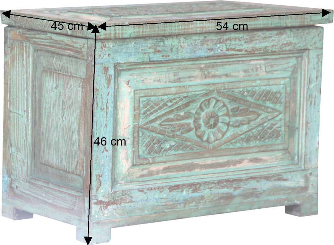 GURU SHOP Vintage Holzbox, Holztruhe, Couchtisch, Kaffeetisch aus Massivholz, Verziert - Modell 41,