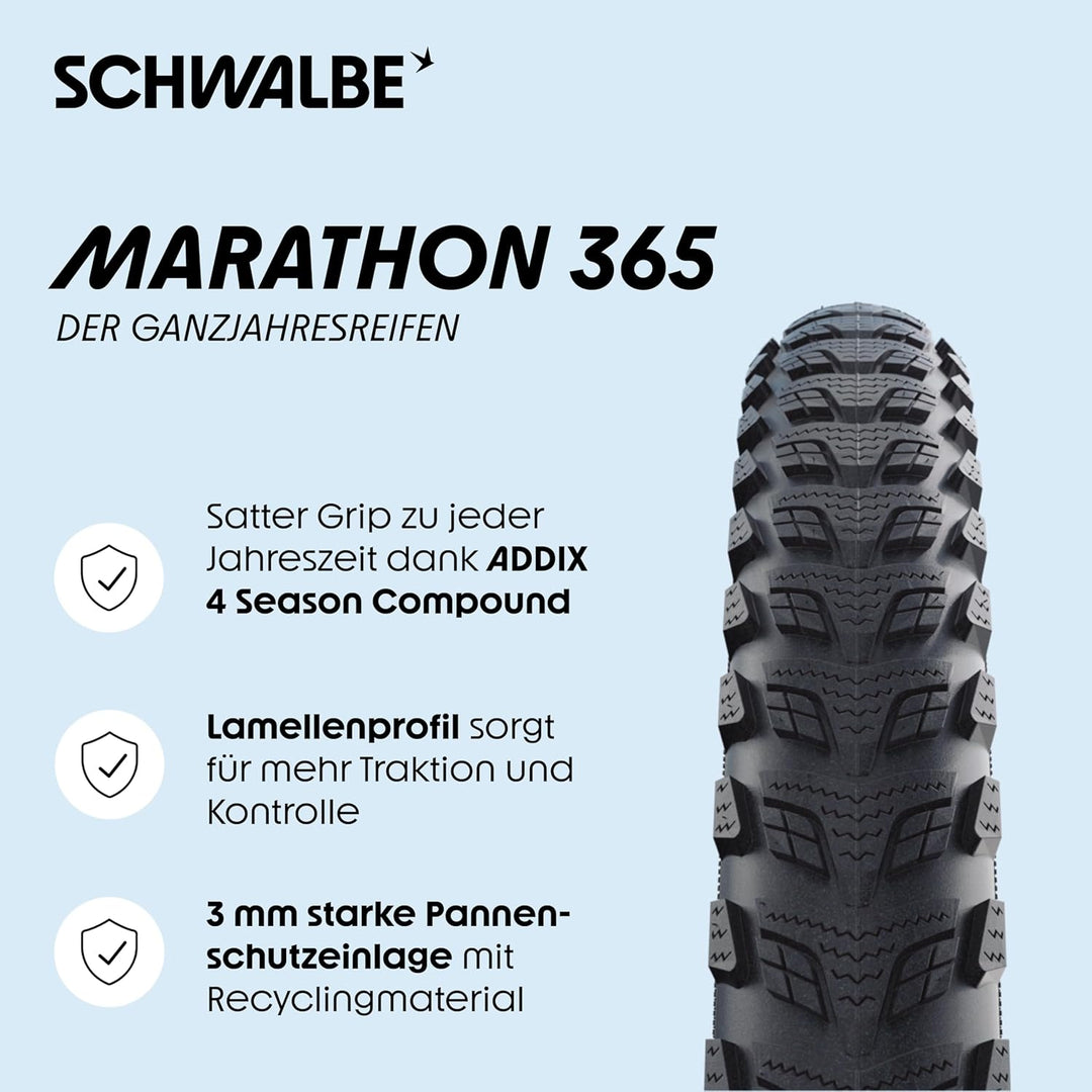 Schwalbe Marathon 365 Performance Drahtreifen // 55-406 (20x2,15') GreenGuard Schwarz, Schwarz